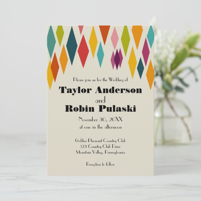 Palm Springs Diamonds Midcentury Modern Wedding Invitation (Standing Front)