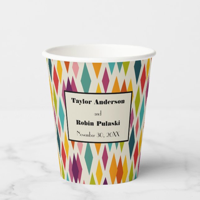 Palm Springs Diamonds Midcentury Modern Wedding Paper Cups (Front)