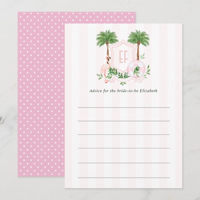 Palm Springs Flamingo Monogram Bachelorette Advice Card (Front/Back)