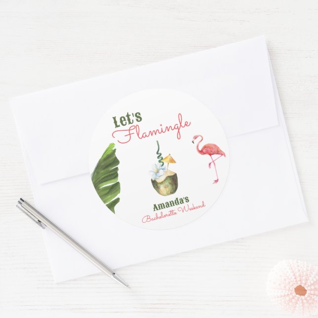 Palm Springs Last Flamingle Bachelorette Party Classic Round Sticker (Envelope)