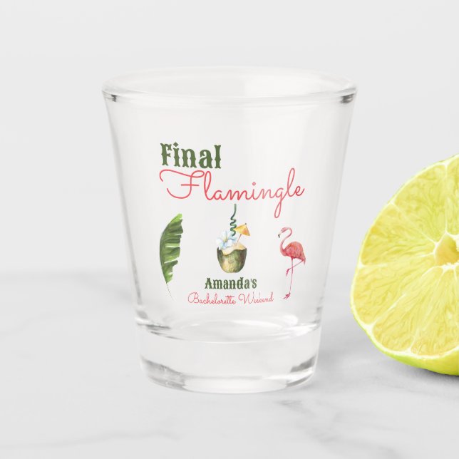 Palm Springs Last Flamingle Bachelorette Party Shot Glass (Front)