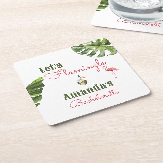 Palm Springs Last Flamingle Bachelorette Party Square Paper Coaster (Angled)