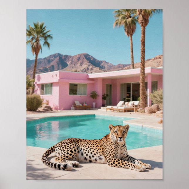 Palm Springs Leopard Retro Mid-Century Modern Poster (Front)