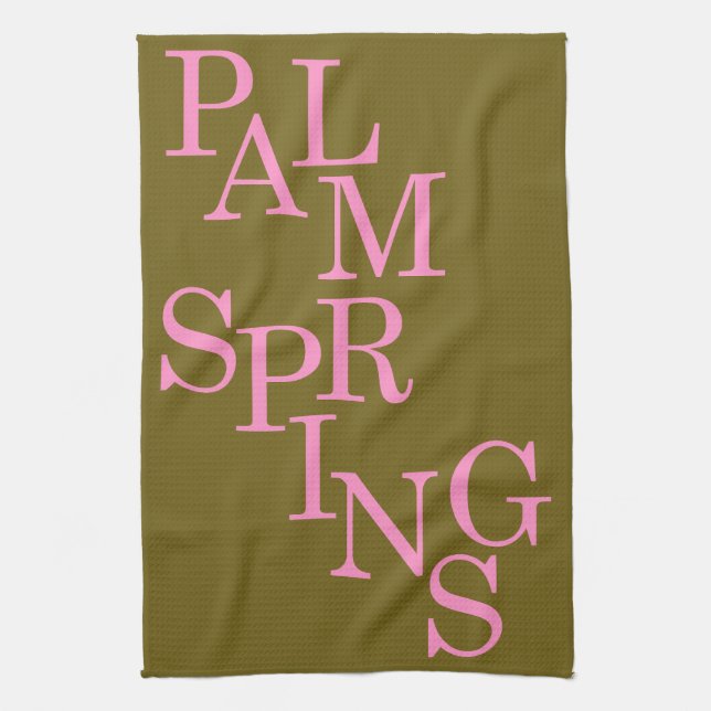 Palm Springs Olive And Pink Vintage Tea Towel (Vertical)