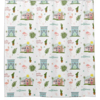 Palm Springs Pink House Cactus Flamingo Pattern