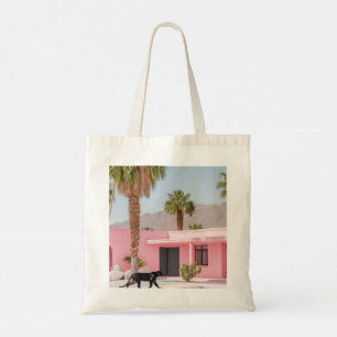 Palm Springs Pink House Tote Bag   Retro Desert 