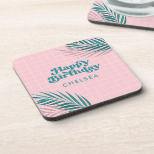 Palm Springs Pink Pool Party Birthday Coaster