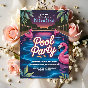 Palm Springs Pink Summer Pool Party Birthday Invitation