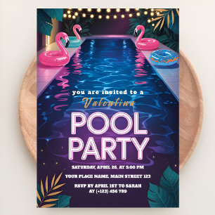 Palm Springs Pink Summer Pool Party Birthday Invitation