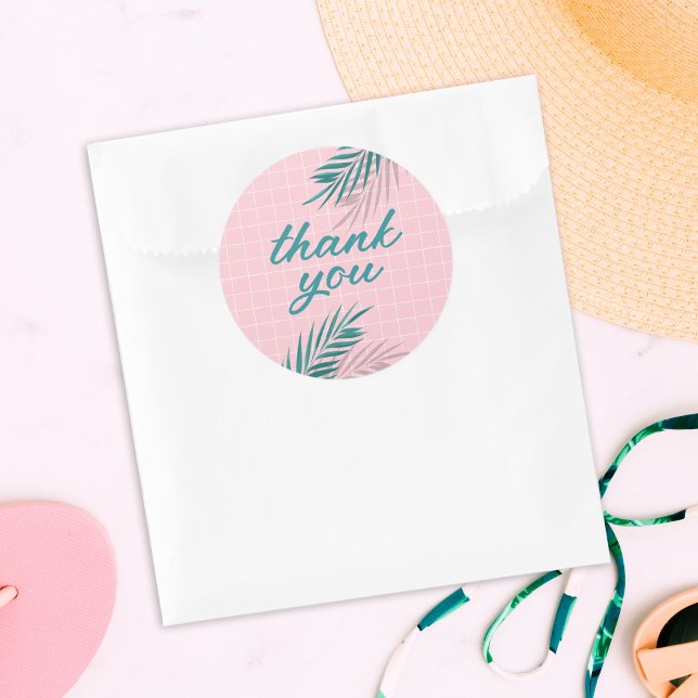 Palm Springs Pool Party Pink Adult Birthday Classic Round Sticker (palm leaves thank you sticker)