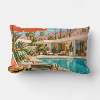 Palm Springs Poolside Retro Mid Century Modern Art Lumbar Cushion