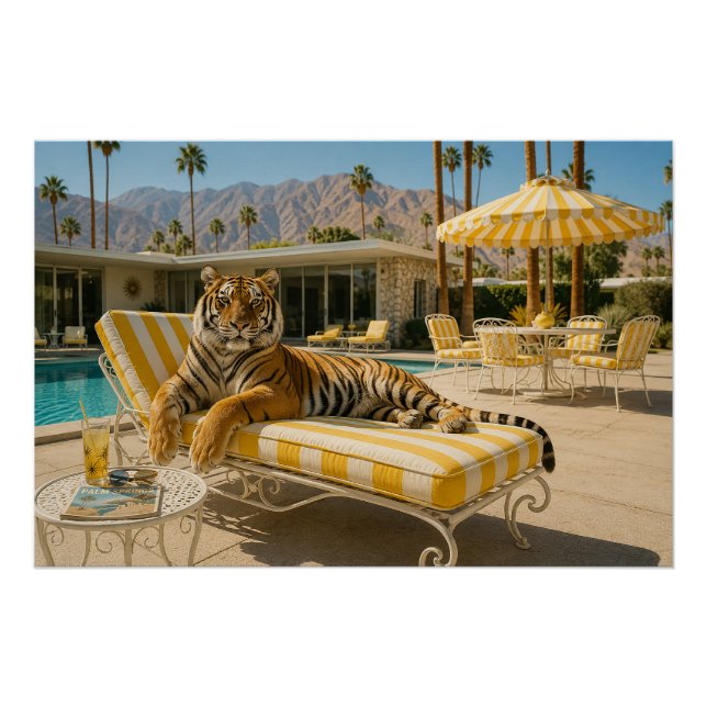 Palm Springs Poolside Tiger Poster (Front)
