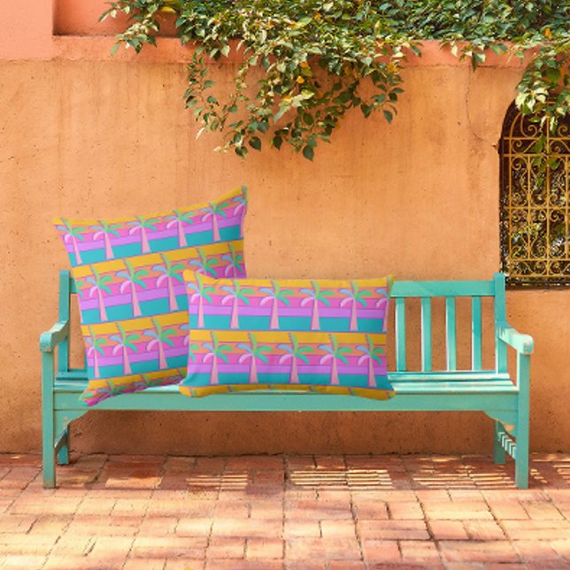  Palm Springs Retro Bold Striped Palm Tree Cushion (Creator Uploaded)