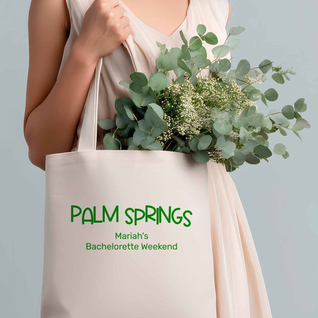 Palm Springs Retro Minimalist Green Bachelorette Tote Bag (Creator Uploaded)