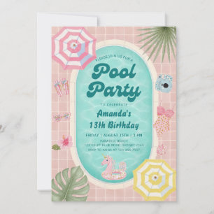 Palm Springs Summer Pool Party Birthday Invitation