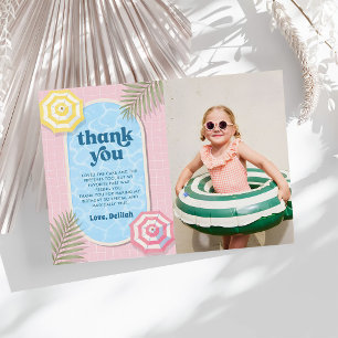 Palm Springs Summer Pool Party Pink Birthday Photo Thank You Card