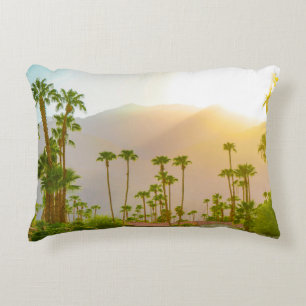 Palm Springs sunset day with mountains and palm tr Decorative Cushion