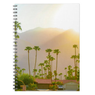 Palm Springs sunset day with mountains and palm tr Notebook