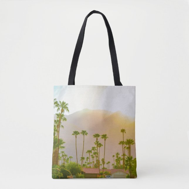 Palm Springs sunset day with mountains and palm tr Tote Bag (Front)