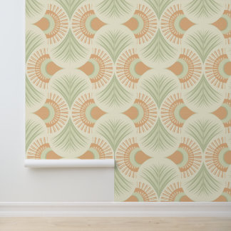 Palm Springs - Sunset Palms - Soft Peach and Sage Wallpaper