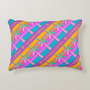 Palm Springs Sunset Stripes Colorful Palm Trees Decorative Cushion