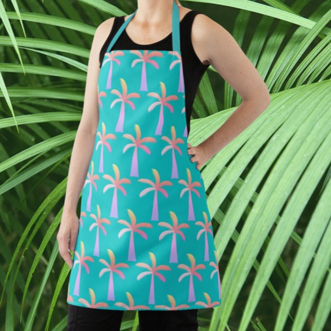  Palm Springs Turquoise Blue Tropical Palm Tree Apron (Colorful palm tree apron!)