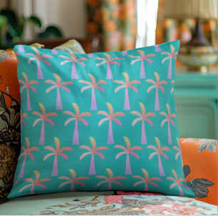 Palm Springs Turquoise Blue Tropical Palm Tree Cushion