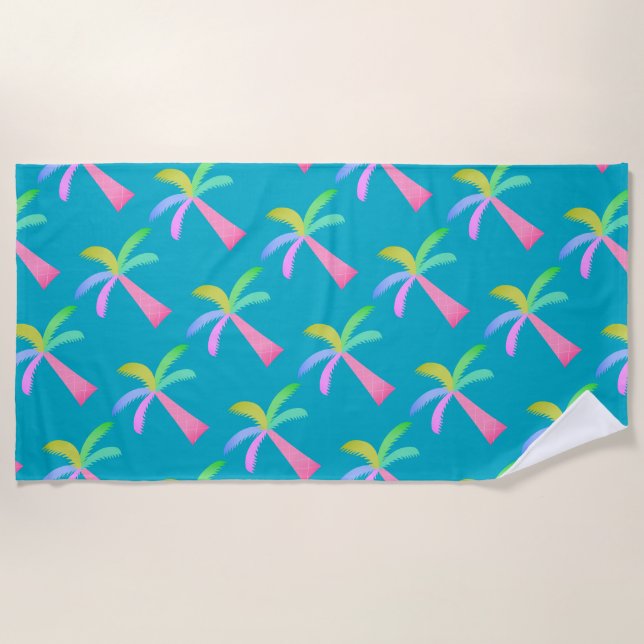 Palm Springs Turquoise Colourful Palm Trees  Beach Towel (Front)