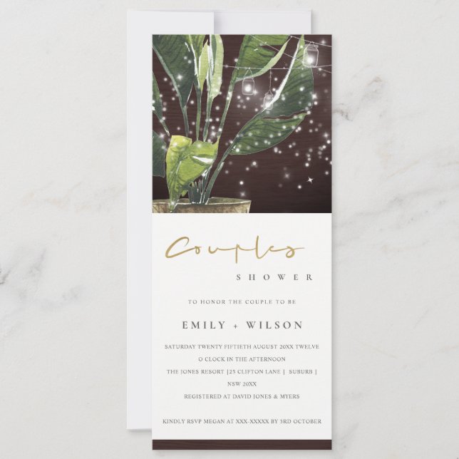 PALM STARRY MASON JAR LIGHTS COUPLES SHOWER  INVITATION (Front)