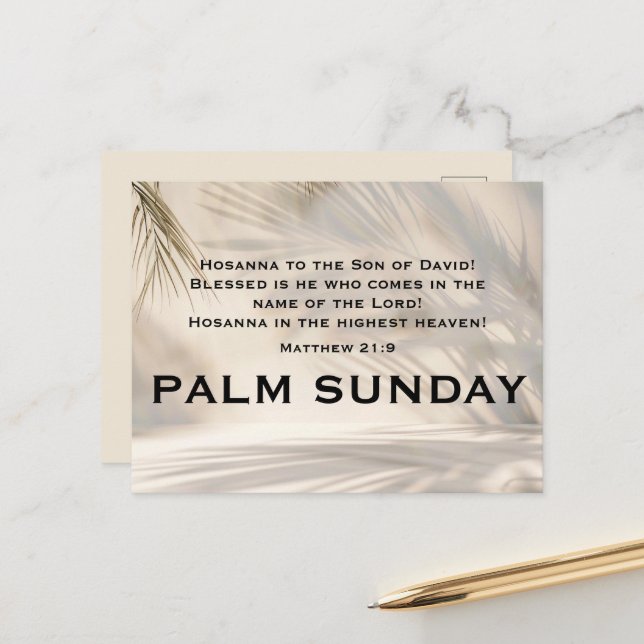 Palm Sunday Scripture with Soft Palm Shadows Postcard (Front/Back In Situ)