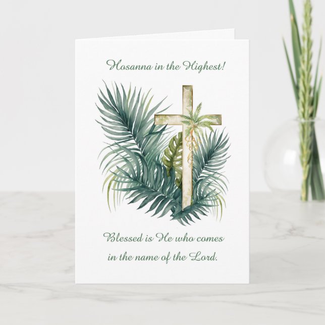 Palm Sunday With Cross and Palms Hosanna Card (Front)