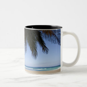 Palm tree along Caribbean Sea. Two-Tone Coffee Mug