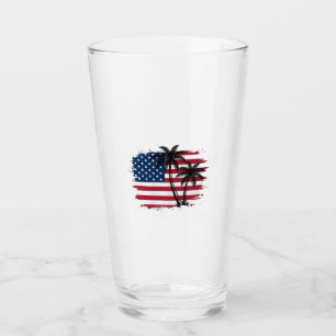 Palm Tree American Flag Patriotic Beach Vector Art Glass