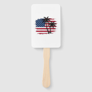 Palm Tree American Flag Patriotic Beach Vector Art Hand Fan