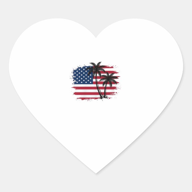 Palm Tree American Flag Patriotic Beach Vector Art Heart Sticker (Front)
