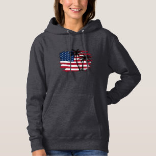 Palm Tree American Flag Patriotic Beach Vector Art Hoodie