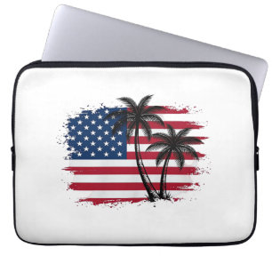 Palm Tree American Flag Patriotic Beach Vector Art Laptop Sleeve