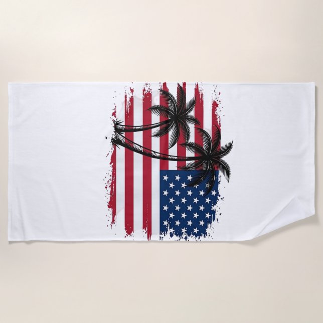 Palm Tree American Flag Patriotic Beach Vector Art Towel (Front)