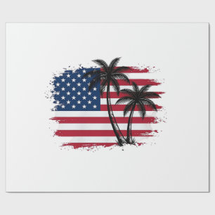 Palm Tree American Flag Patriotic Beach Vector Art Wrapping Paper