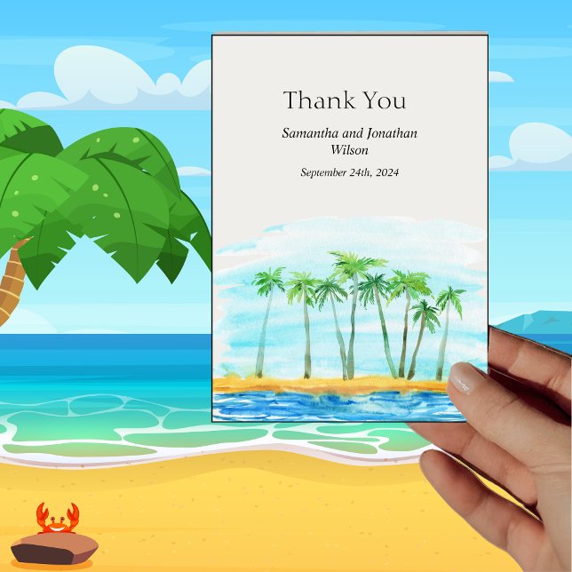 Palm Tree and Beach Wedding Thank you Card (Creator Uploaded)