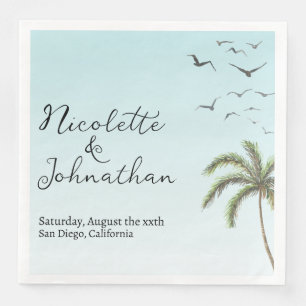 Palm Tree and Birds Simple Beach Wedding Napkin