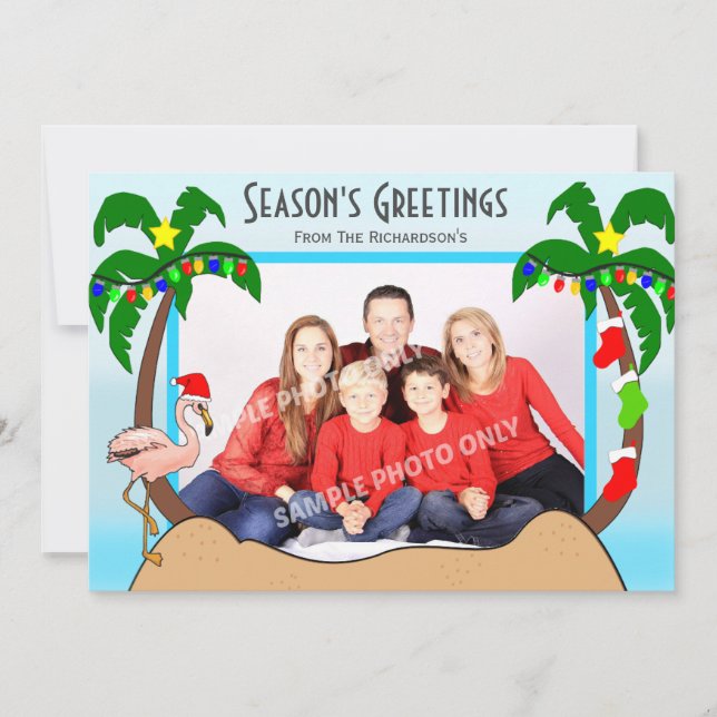 Palm Tree and Flamingos Tropical Christmas Photo Holiday Card (Front)