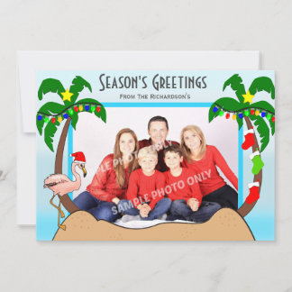 Palm Tree and Flamingos Tropical Christmas Photo Holiday Card