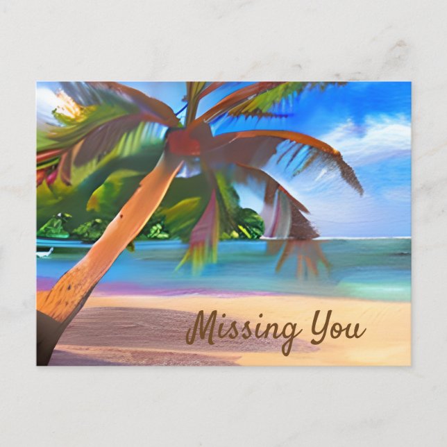 Palm Tree and Ocean Art | Saying Hello Postcard (Front)
