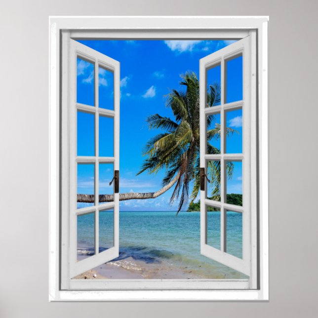 Palm Tree and Ocean Artificial Window View Poster (Front)