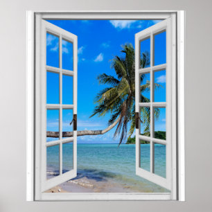 Palm Tree and Ocean Artificial Window View Poster