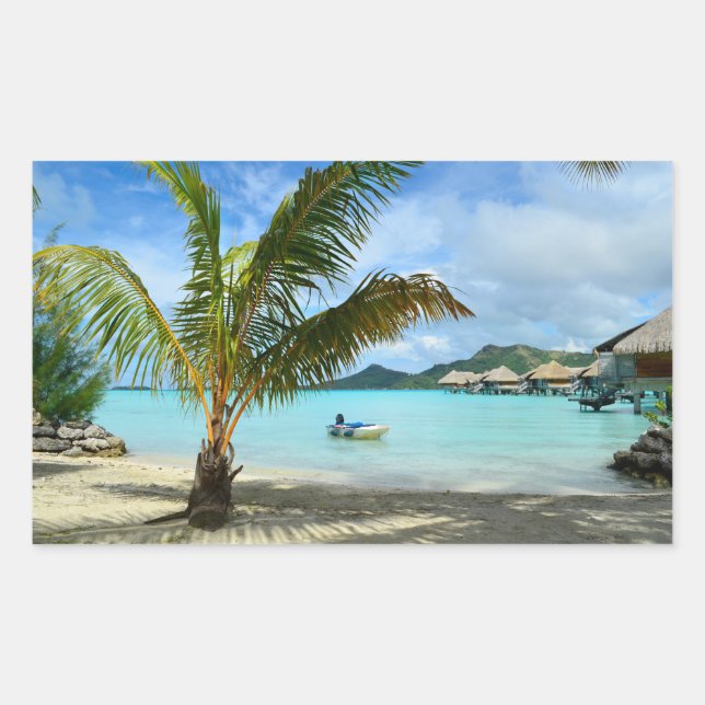 Palm tree and overwater resort rectangle sticker (Front)