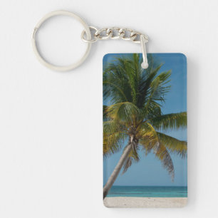 Palm tree and white sand beach 2 key ring