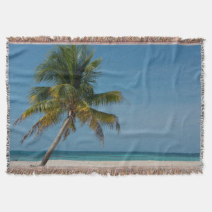 Palm tree and white sand beach  2 throw blanket