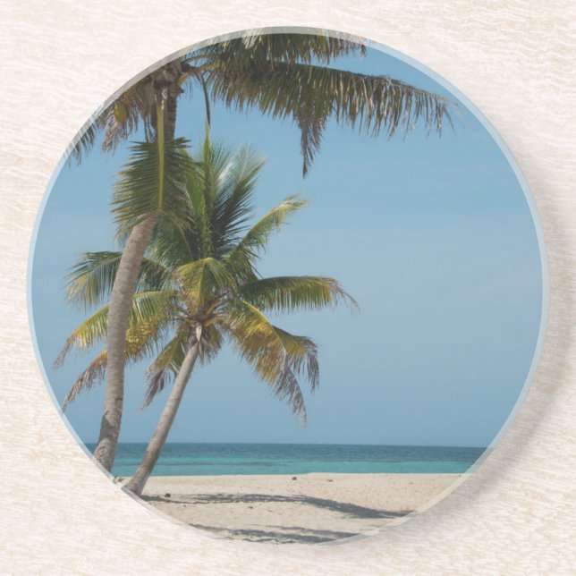 Palm tree and white sand beach coaster (Front)